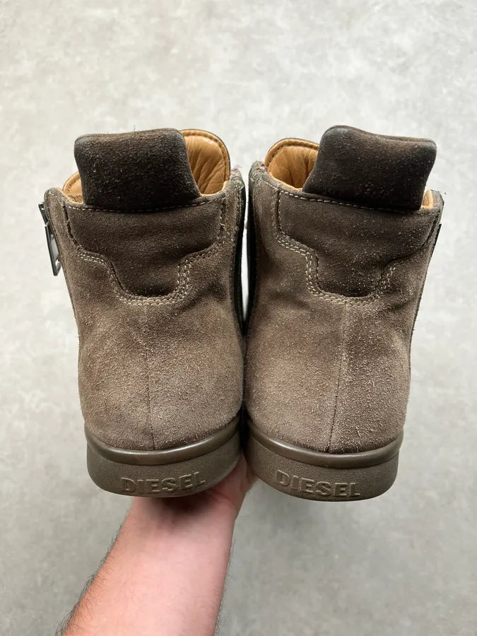Diesel Ultra Zip Suede Leather Taupe Brown High Sneakers eamGxIs 4