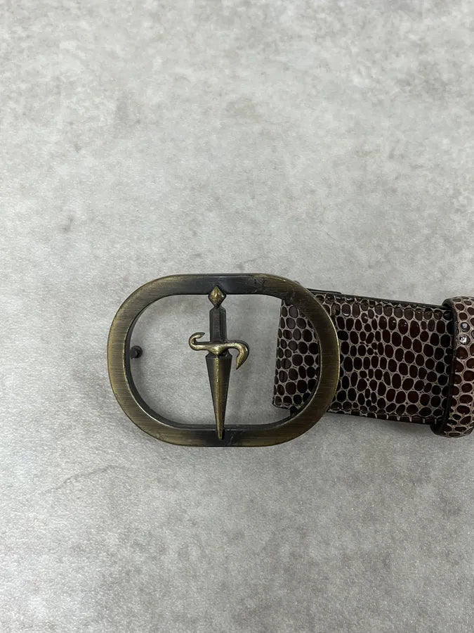 2000s Cesare Paciotti Dagger Brown Leather Scale Belt wgqqREV 6
