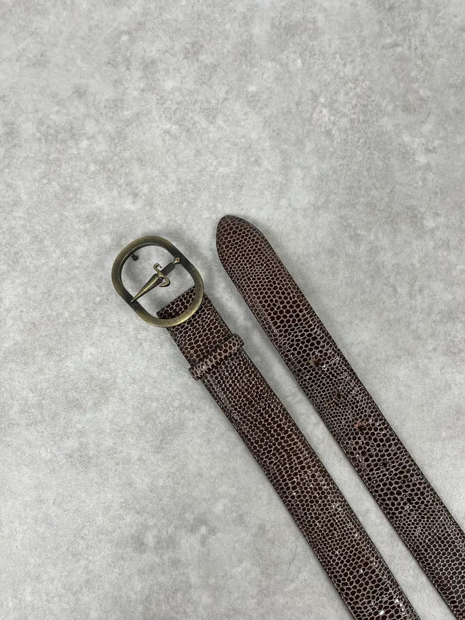 2000s Cesare Paciotti Dagger Brown Leather Scale Belt wgqqREV 3