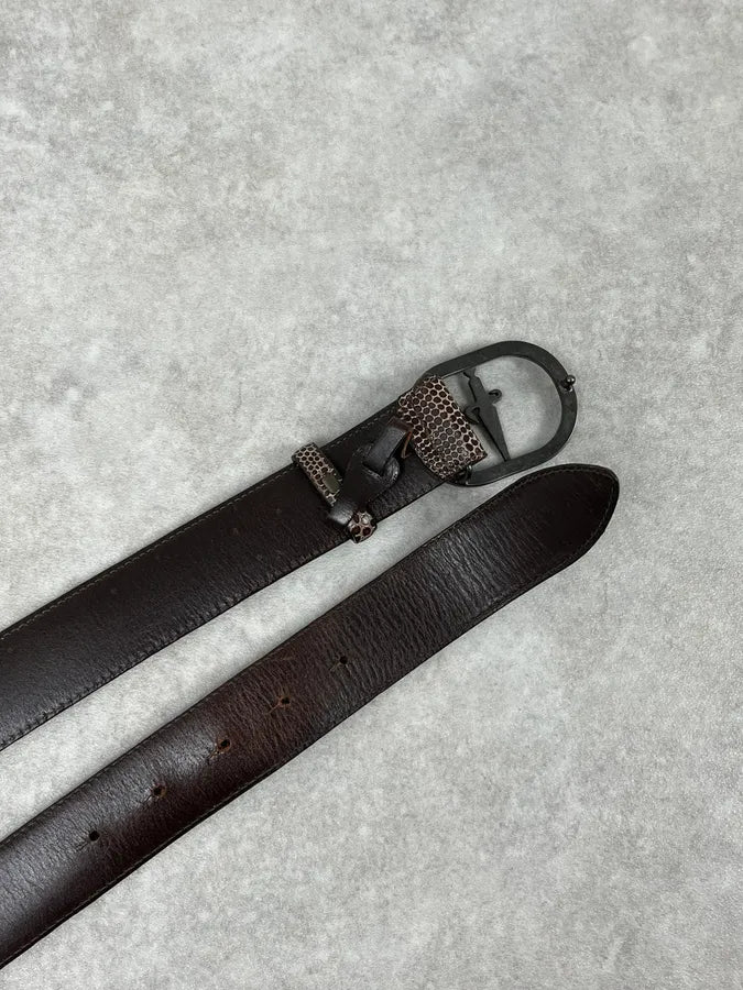 2000s Cesare Paciotti Dagger Brown Leather Scale Belt wgqqREV 4
