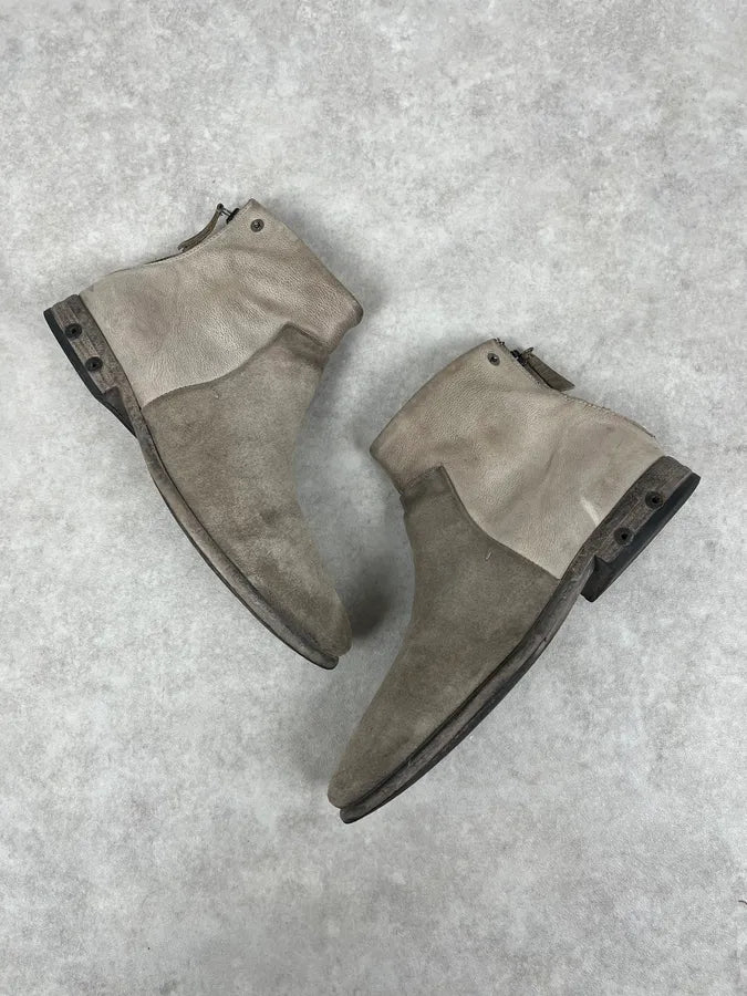 Diesel White & Grey Avant-Garde Aged Leather Boots vlrTSLJ 6