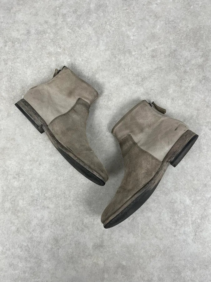 Diesel White & Grey Avant-Garde Aged Leather Boots vlrTSLJ 5