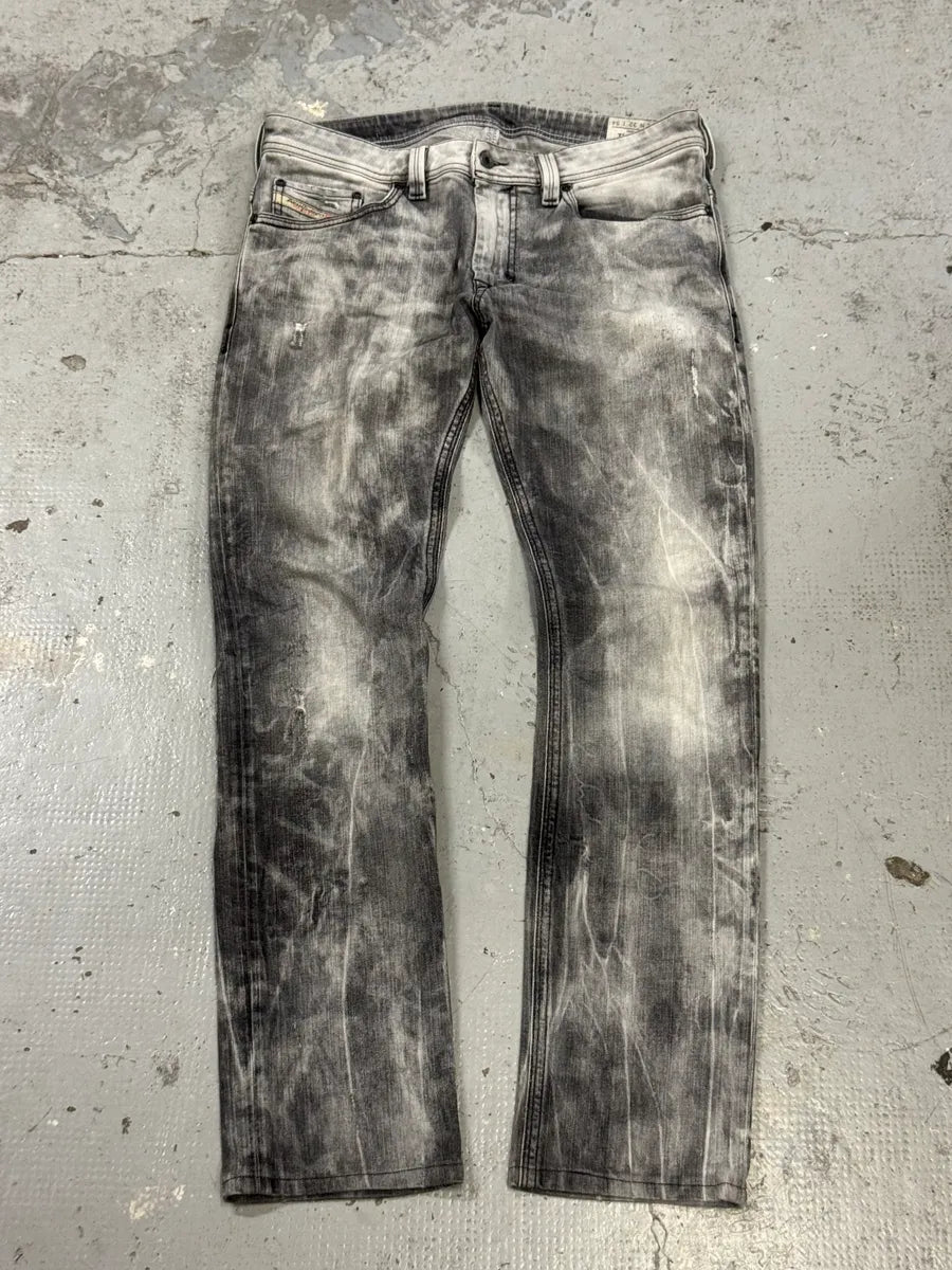 Diesel White & Grey Bleached Effect Slim Denim Jeans JfkBdii 0