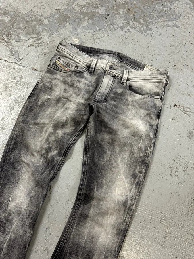 Diesel White & Grey Bleached Effect Slim Denim Jeans JfkBdii 7