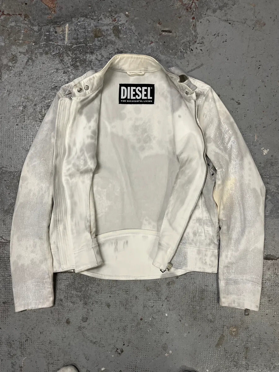 Diesel White & Grey Irregular Racing Jacket zFOhUKD 8