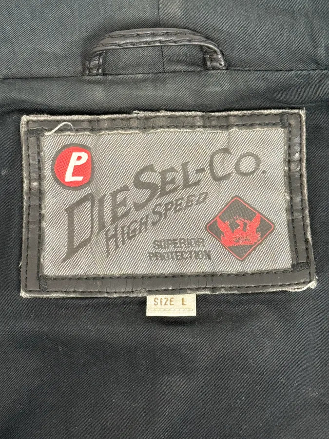 2000s Diesel Black Leather Hood Zip-Up Jacket azKGRki 11