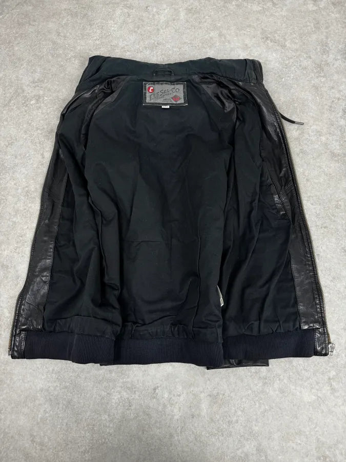 2000s Diesel Black Leather Hood Zip-Up Jacket azKGRki 7