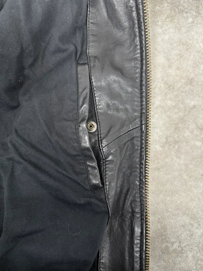 2000s Diesel Black Leather Hood Zip-Up Jacket azKGRki 10