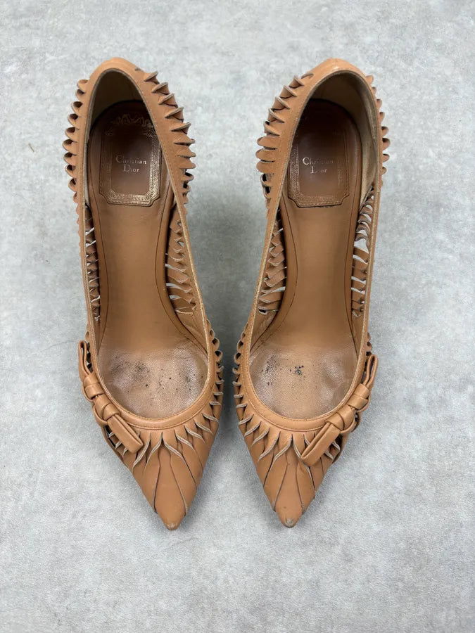 2000s Dior Beige Leather Pleated Heels FPlOTdi 1