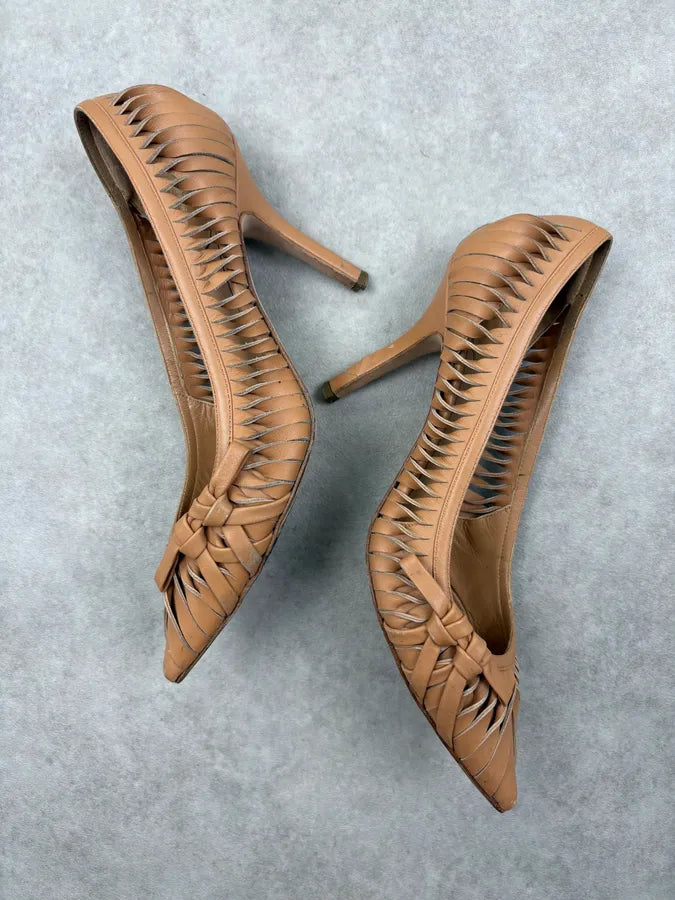 2000s Dior Beige Leather Pleated Heels FPlOTdi 4
