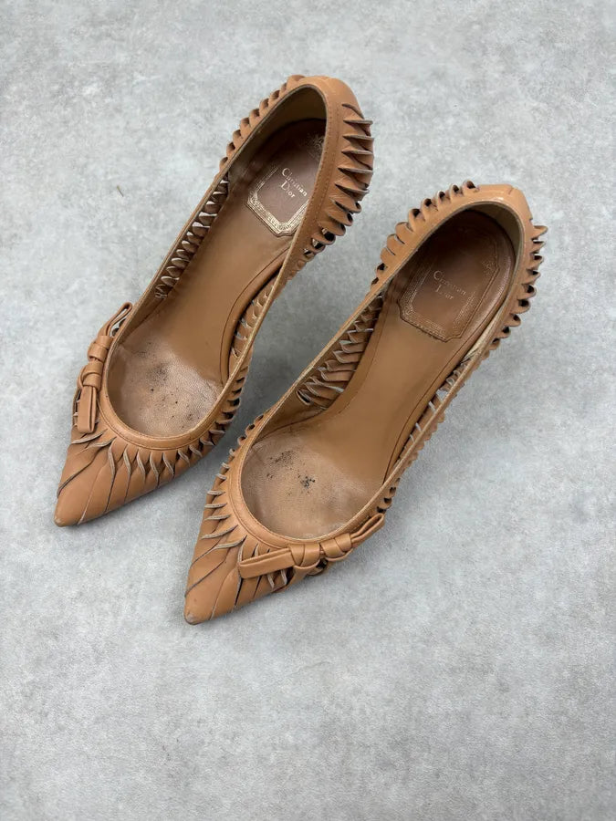 2000s Dior Beige Leather Pleated Heels FPlOTdi 2