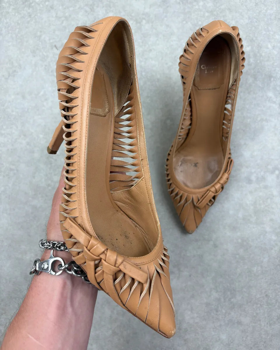 2000s Dior Beige Leather Pleated Heels FPlOTdi 0