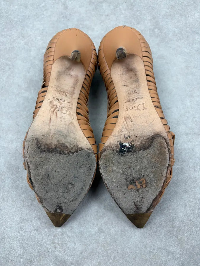 2000s Dior Beige Leather Pleated Heels FPlOTdi 6