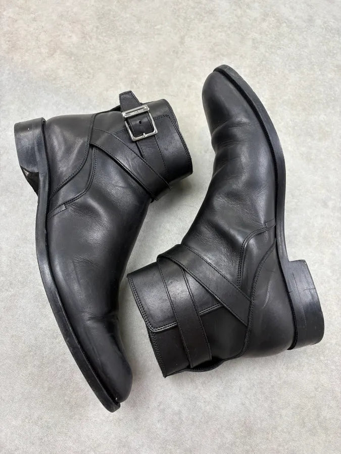 Dior Black Leather Buckle Strap Ankle Boots rKVQyXd 5