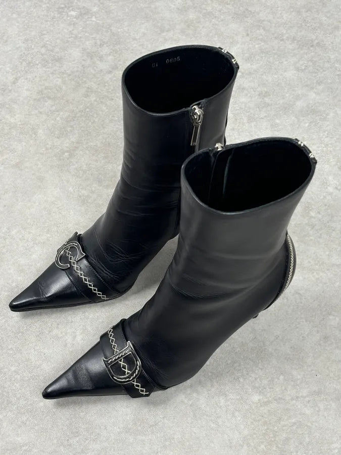 FW2004 Dior Pointy D Black Leather Buckle Ankle Boots Heels by Galliano  OKjyFXF 7