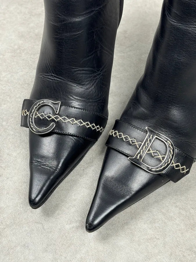 FW2004 Dior Pointy D Black Leather Buckle Ankle Boots Heels by Galliano  OKjyFXF 5