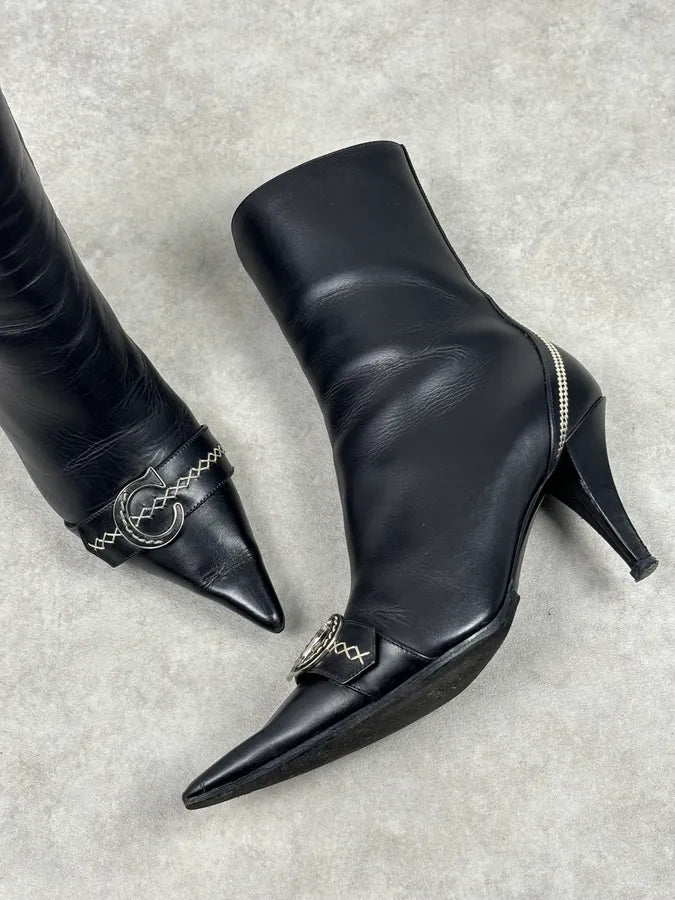 FW2004 Dior Pointy D Black Leather Buckle Ankle Boots Heels by Galliano  OKjyFXF 6