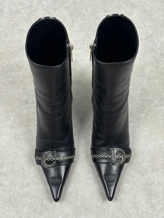 FW2004 Dior Pointy D Black Leather Buckle Ankle Boots Heels by Galliano  OKjyFXF 4