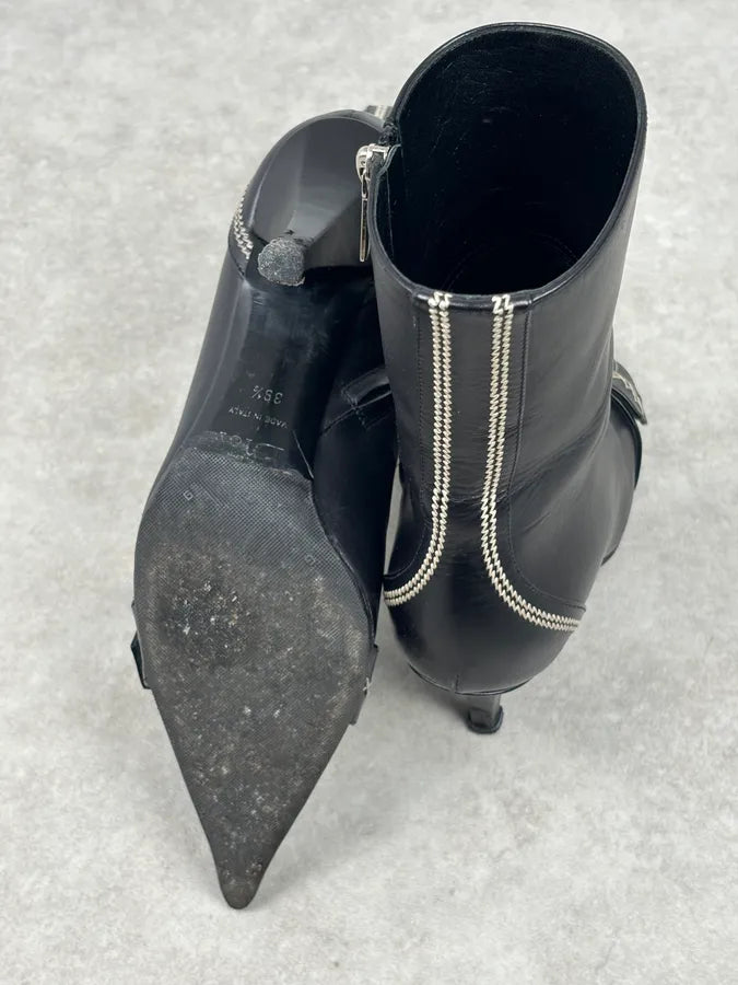 FW2004 Dior Pointy D Black Leather Buckle Ankle Boots Heels by Galliano  OKjyFXF 11