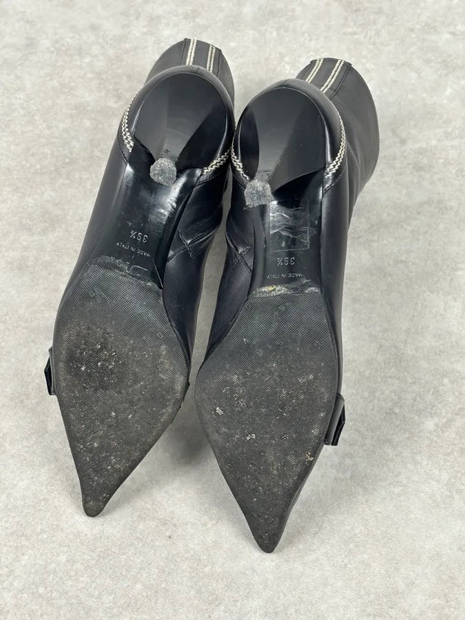 FW2004 Dior Pointy D Black Leather Buckle Ankle Boots Heels by Galliano  OKjyFXF 12