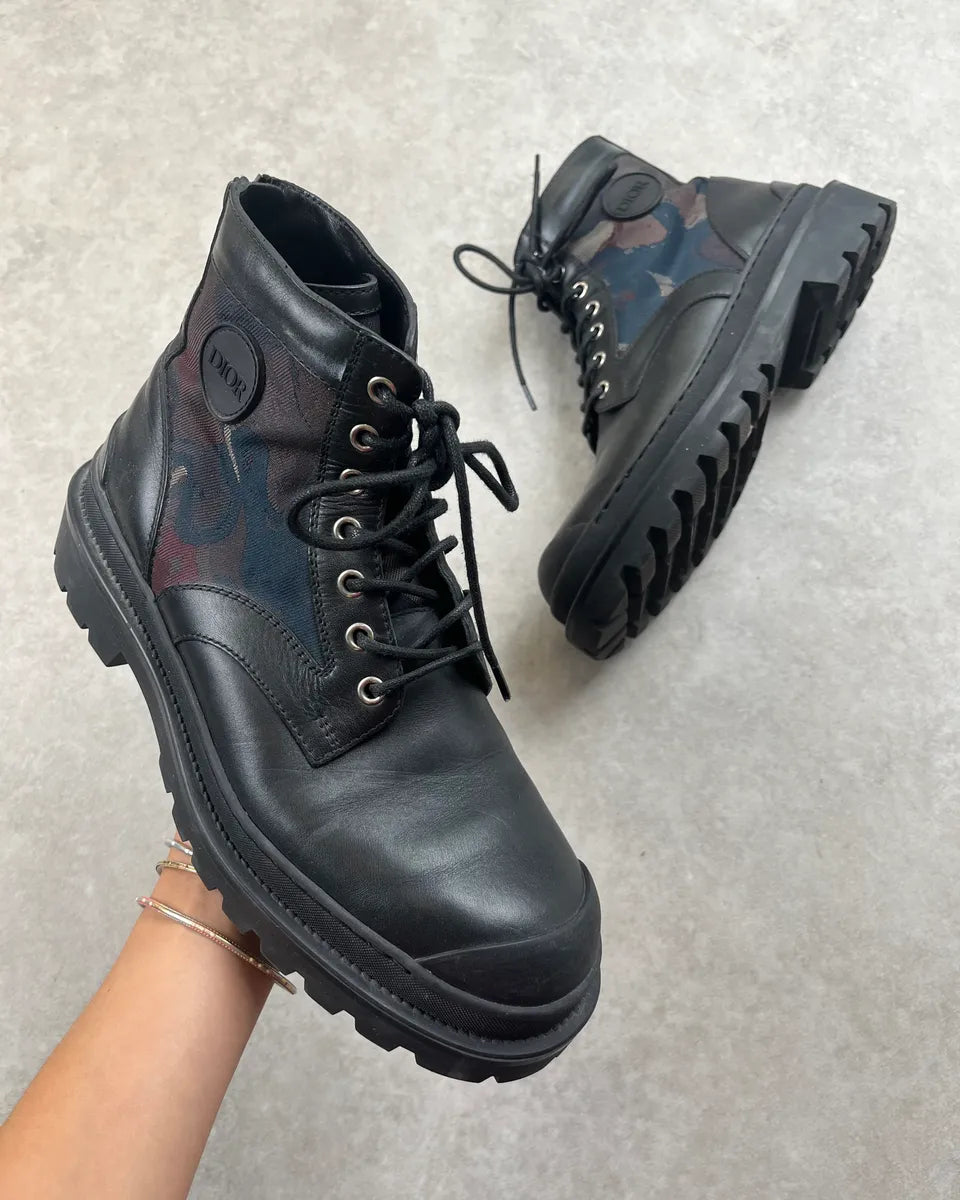 Dior Black Leather Explorer Camo Lace-Up Boots fJrIhPQ 0