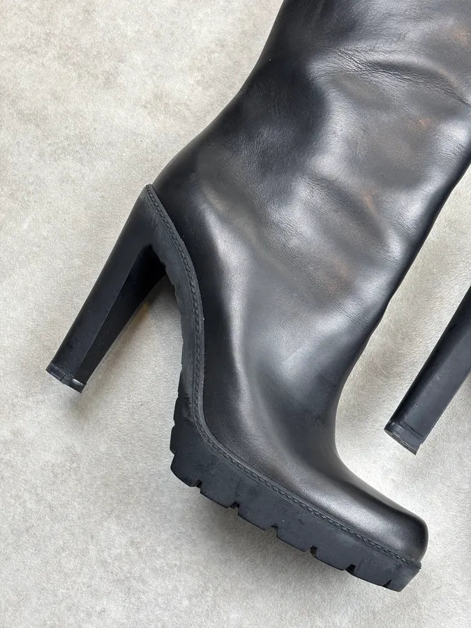 2000s Dior Black Leather Platform Ankle Boots by John Galliano CCuXgXJ 11