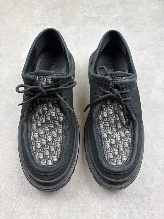 Dior Black Monogram Derby Leather Shoes QEFHruC 1