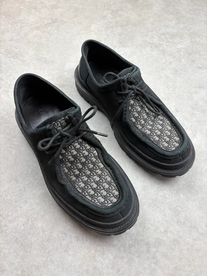 Dior Black Monogram Derby Leather Shoes QEFHruC 3
