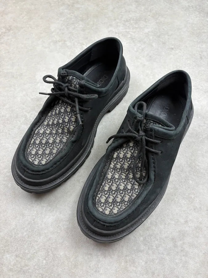 Dior Black Monogram Derby Leather Shoes QEFHruC 2