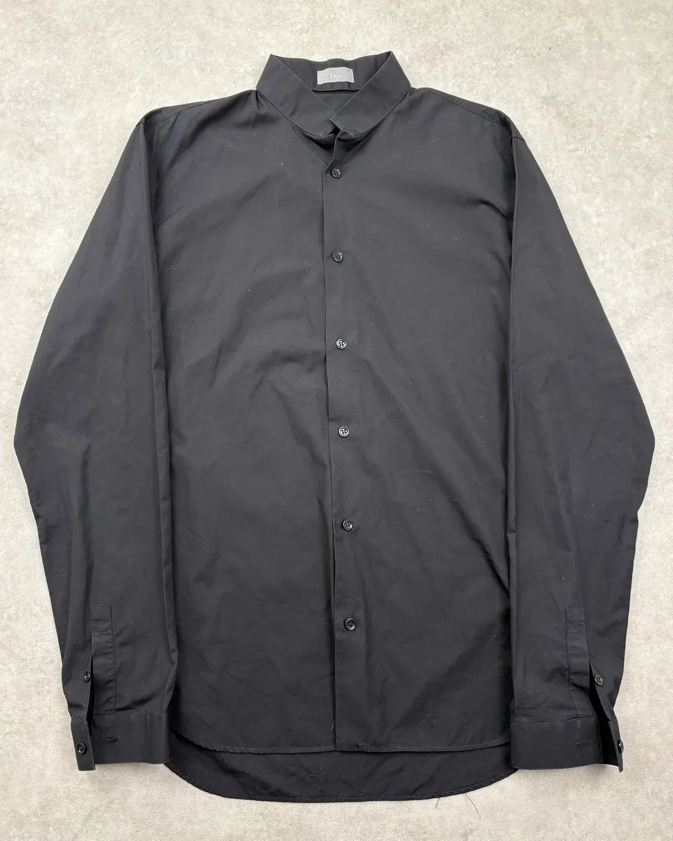 2010s Dior Black Simple Classy Mao Collar Shirt by Kris Van Assche CWHIeQz 0