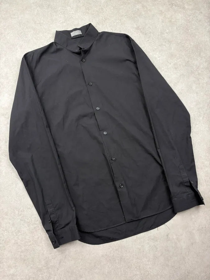 2010s Dior Black Simple Classy Mao Collar Shirt by Kris Van Assche CWHIeQz 3
