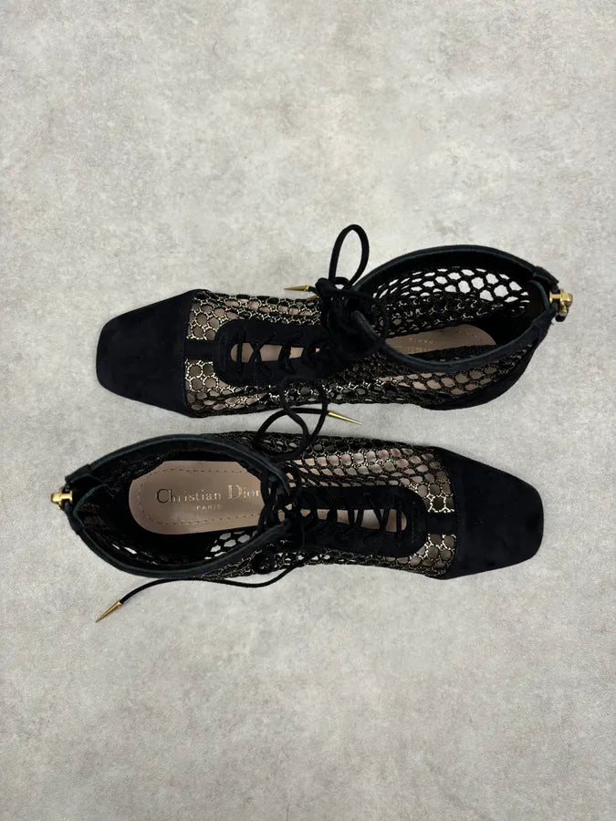 2000s Christian Dior Naughtily Black Spike Aglet Lace-Up Ankle Boots GYHZAWZ 14