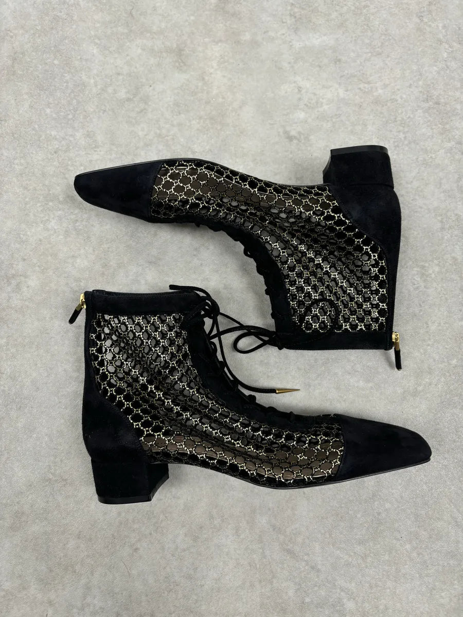 2000s Christian Dior Naughtily Black Spike Aglet Lace-Up Ankle Boots GYHZAWZ 6