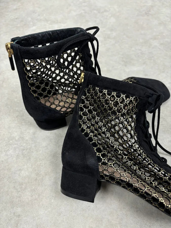 2000s Christian Dior Naughtily Black Spike Aglet Lace-Up Ankle Boots GYHZAWZ 11