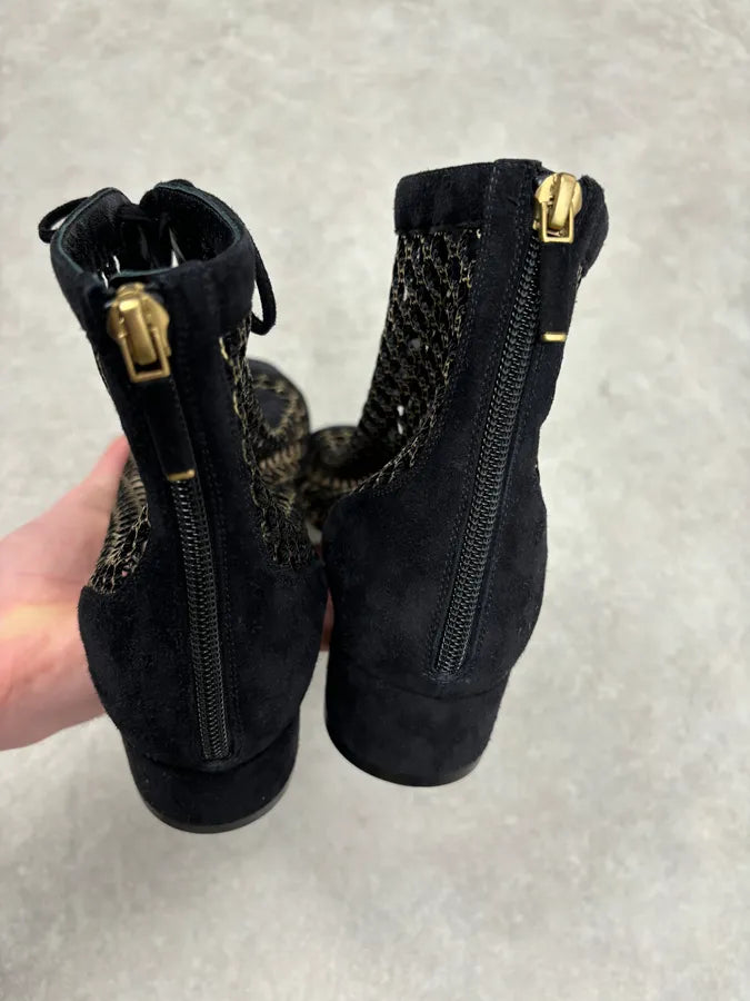 2000s Christian Dior Naughtily Black Spike Aglet Lace-Up Ankle Boots GYHZAWZ 15