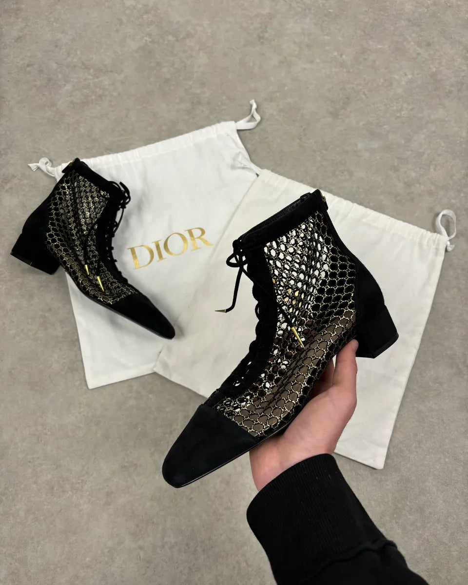 2000s Christian Dior Naughtily Black Spike Aglet Lace-Up Ankle Boots GYHZAWZ 0