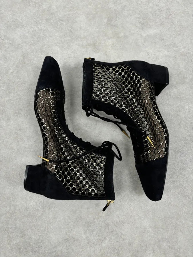 2000s Christian Dior Naughtily Black Spike Aglet Lace-Up Ankle Boots GYHZAWZ 5
