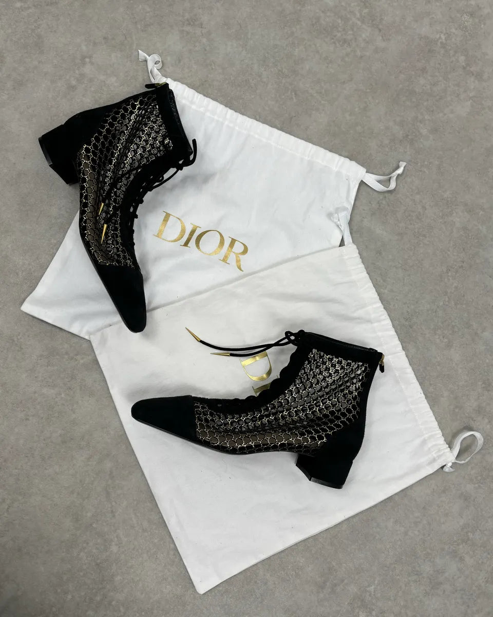 2000s Christian Dior Naughtily Black Spike Aglet Lace-Up Ankle Boots GYHZAWZ 3