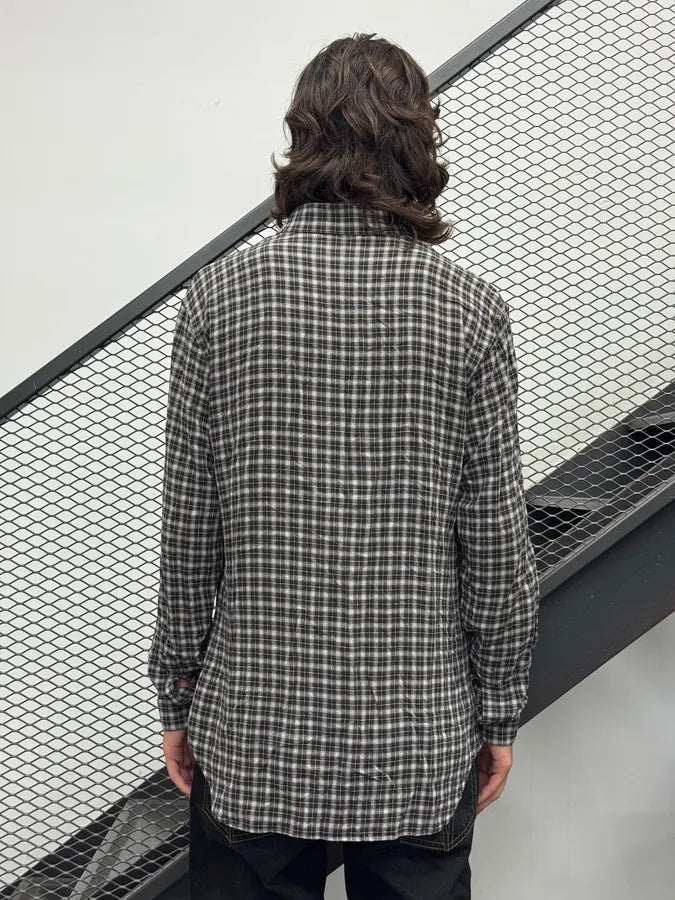 2010s Dior Grey Checkered Mao Collar Shirt by Kris Van Assche CMnfXal 2