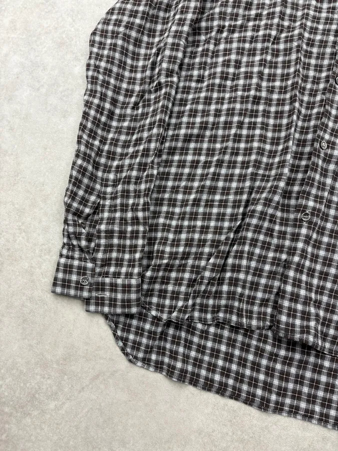 2010s Dior Grey Checkered Mao Collar Shirt by Kris Van Assche CMnfXal 6