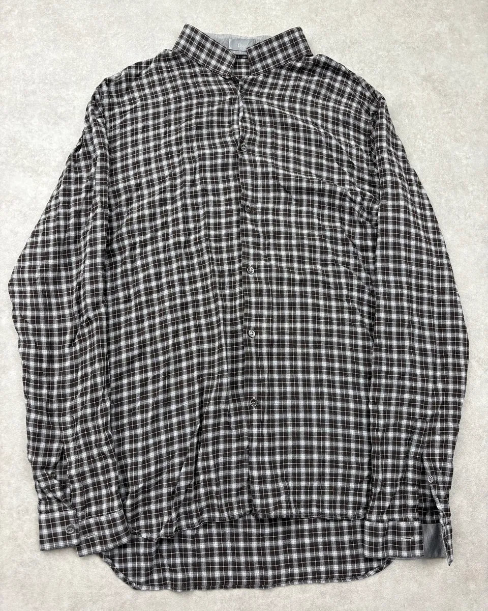 2010s Dior Grey Checkered Mao Collar Shirt by Kris Van Assche CMnfXal 0