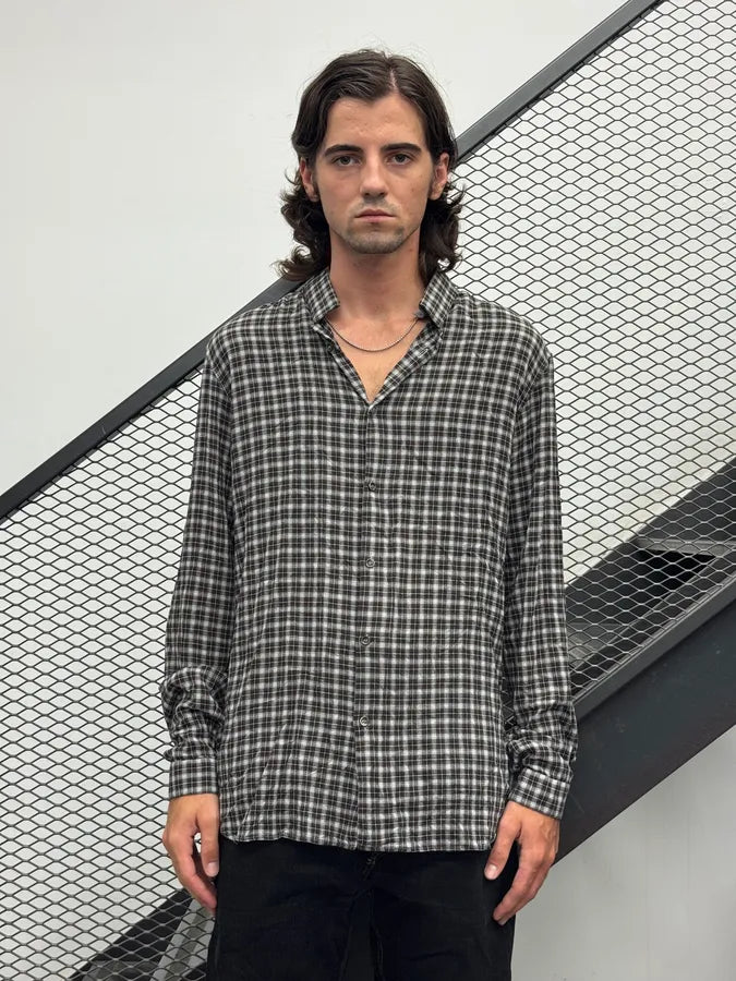 2010s Dior Grey Checkered Mao Collar Shirt by Kris Van Assche CMnfXal 1