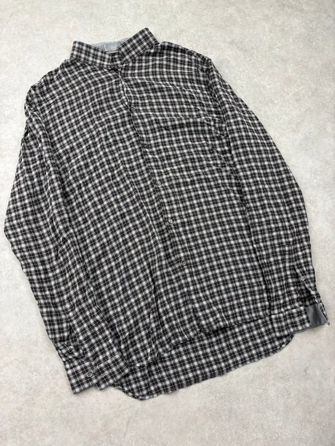 2010s Dior Grey Checkered Mao Collar Shirt by Kris Van Assche CMnfXal 3