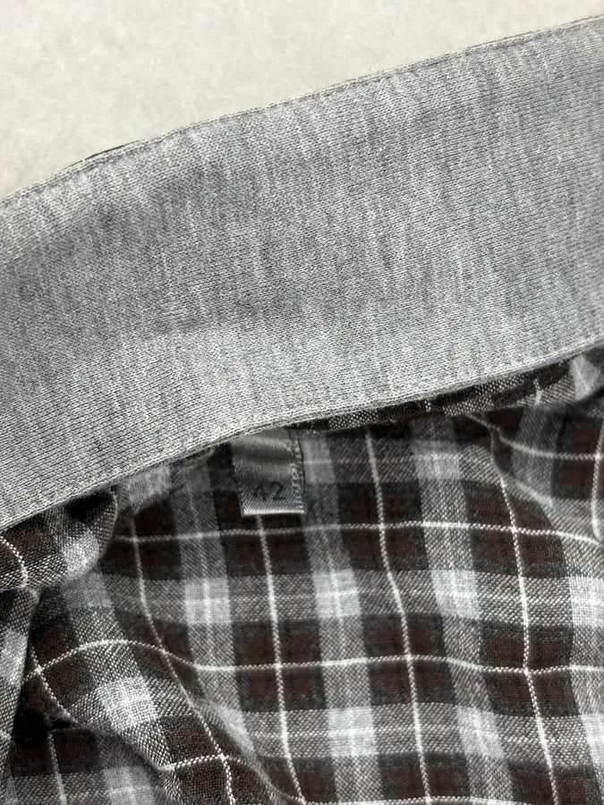 2010s Dior Grey Checkered Mao Collar Shirt by Kris Van Assche CMnfXal 10