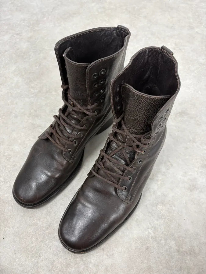Dior Brown Leather Eyled Lace-Up Combat Boots RHNvdUa 4