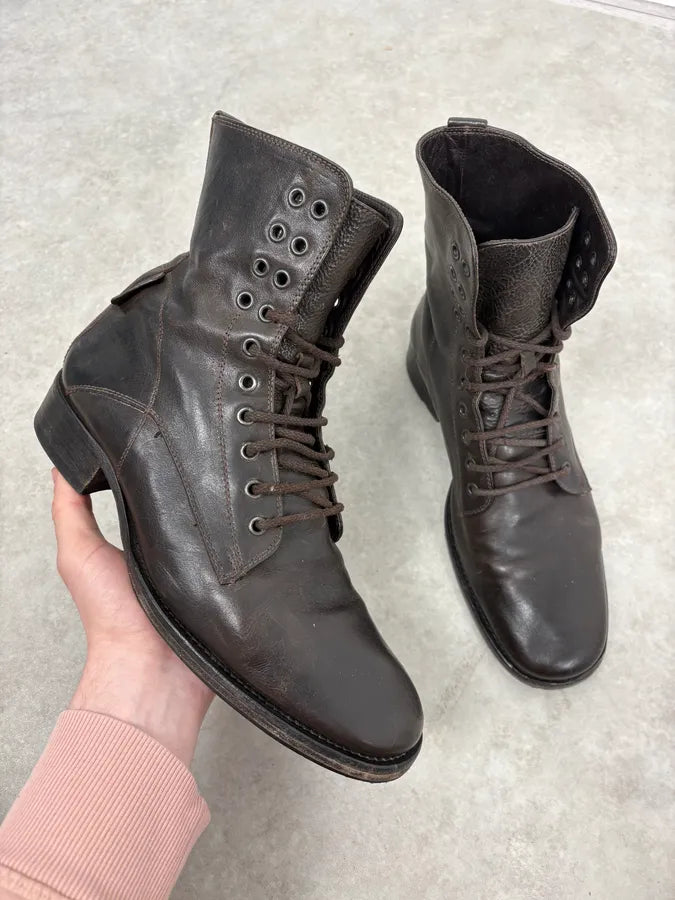 Dior Brown Leather Eyled Lace-Up Combat Boots RHNvdUa 0