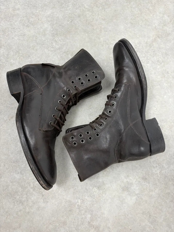 Dior Brown Leather Eyled Lace-Up Combat Boots RHNvdUa 6