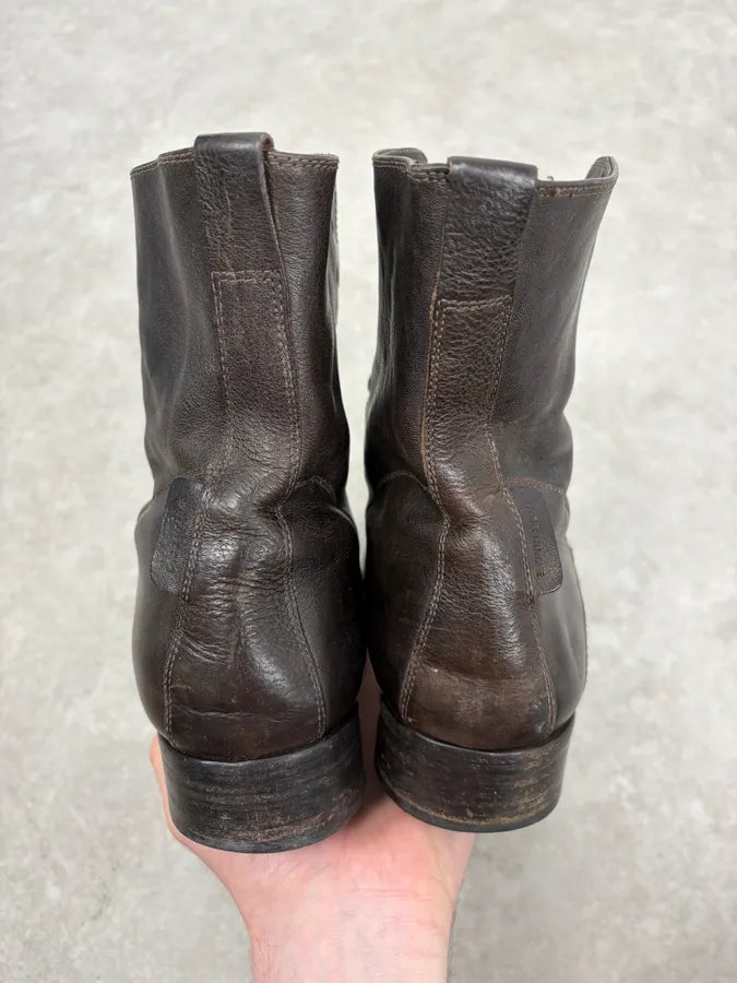 Dior Brown Leather Eyled Lace-Up Combat Boots RHNvdUa 8