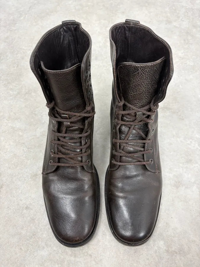 Dior Brown Leather Eyled Lace-Up Combat Boots RHNvdUa 3