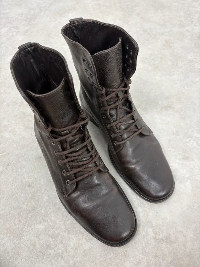 Dior Brown Leather Eyled Lace-Up Combat Boots RHNvdUa 5